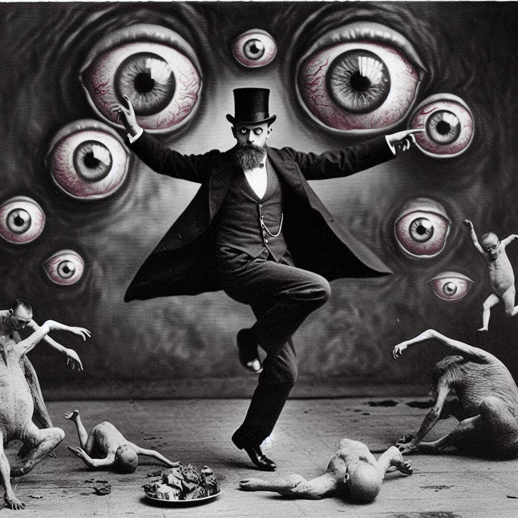 MAN DANCING WITH EYES RIPPING OUT OF HEADS