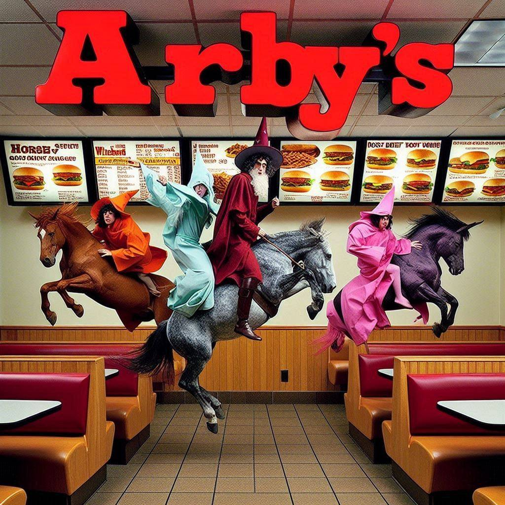 WIZARDS RIDING HORSES IN FAST FOOD FANTASY