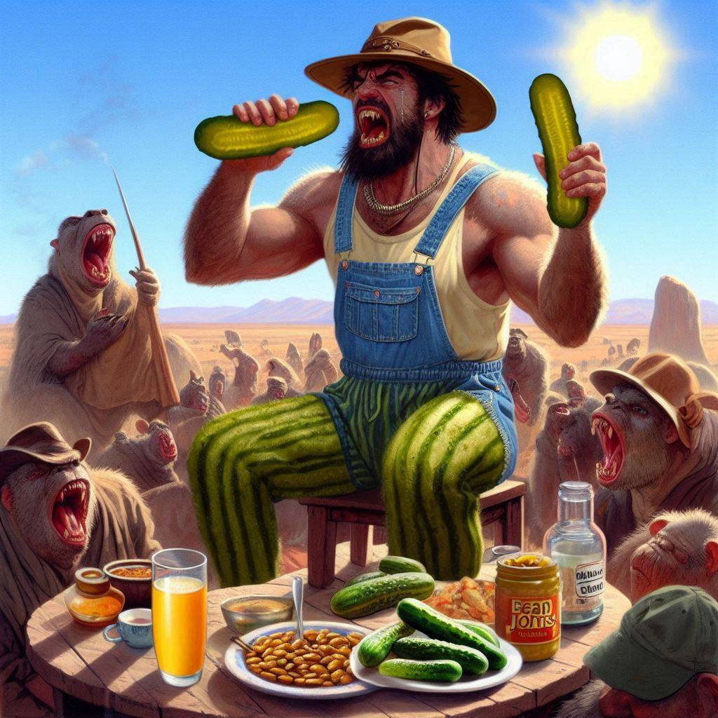 MAN EATING CUCUMBERS LIKE A BEASTLY KING