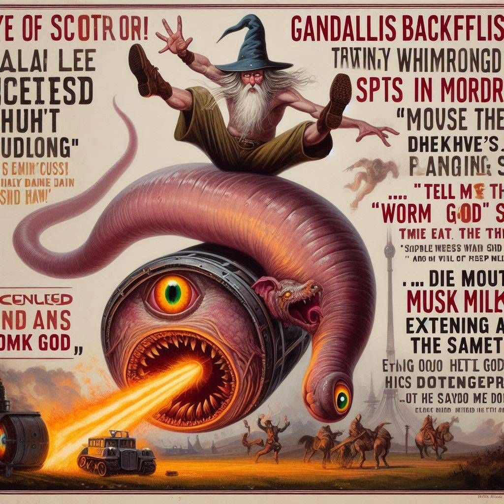 WIZARD RIDING A WORM'S GUTS ON FIRE