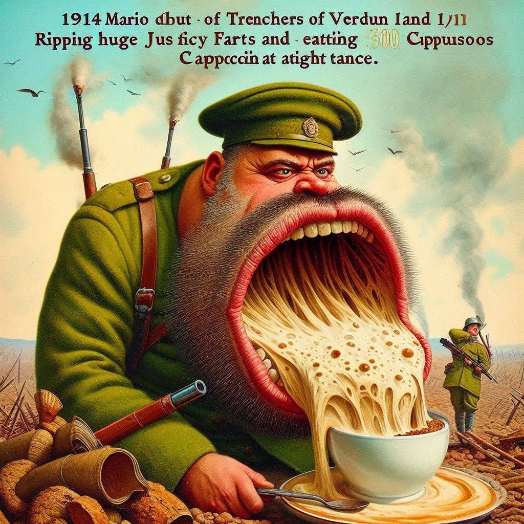 SOLDIER'S MOUTH SPEWING PASTA LIKE A WAR MACHINE