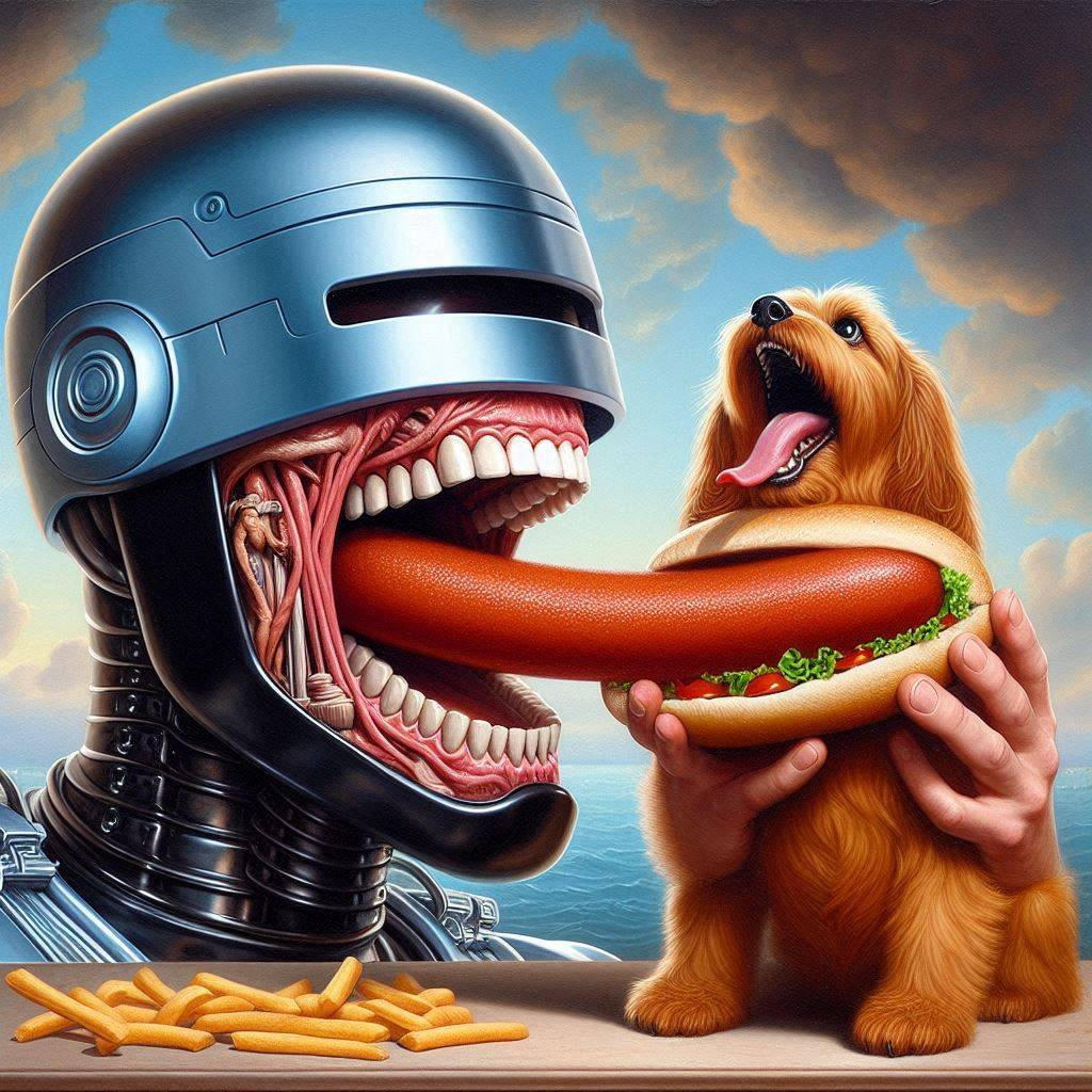 ROBOTIC MOUTH FEEDING DOG A MEATY DICK