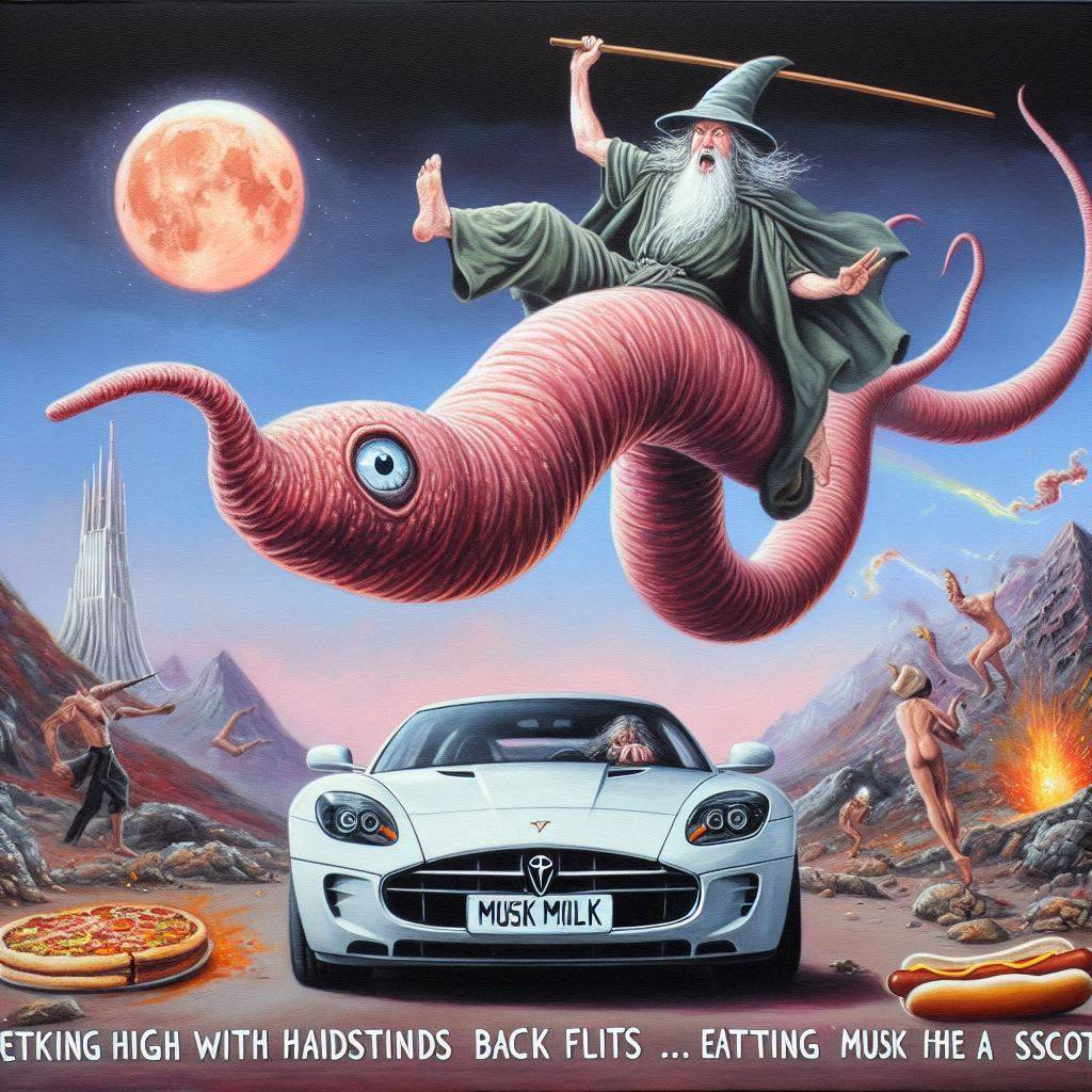 WIZARD RIDING A WORM INTO COSMIC CHAOS