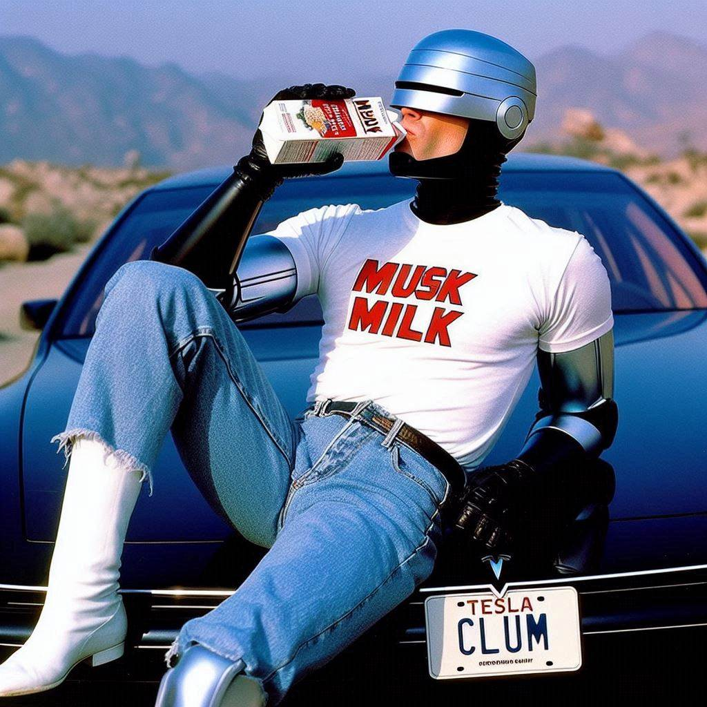 ROBOT CHUGGING MILK LIKE A MECHANICAL COWBOY
