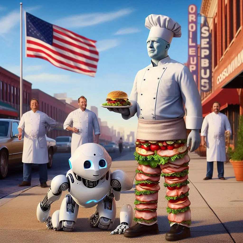 CHEF WITH MEAT LEGS SERVING BURGER NIGHTMARES