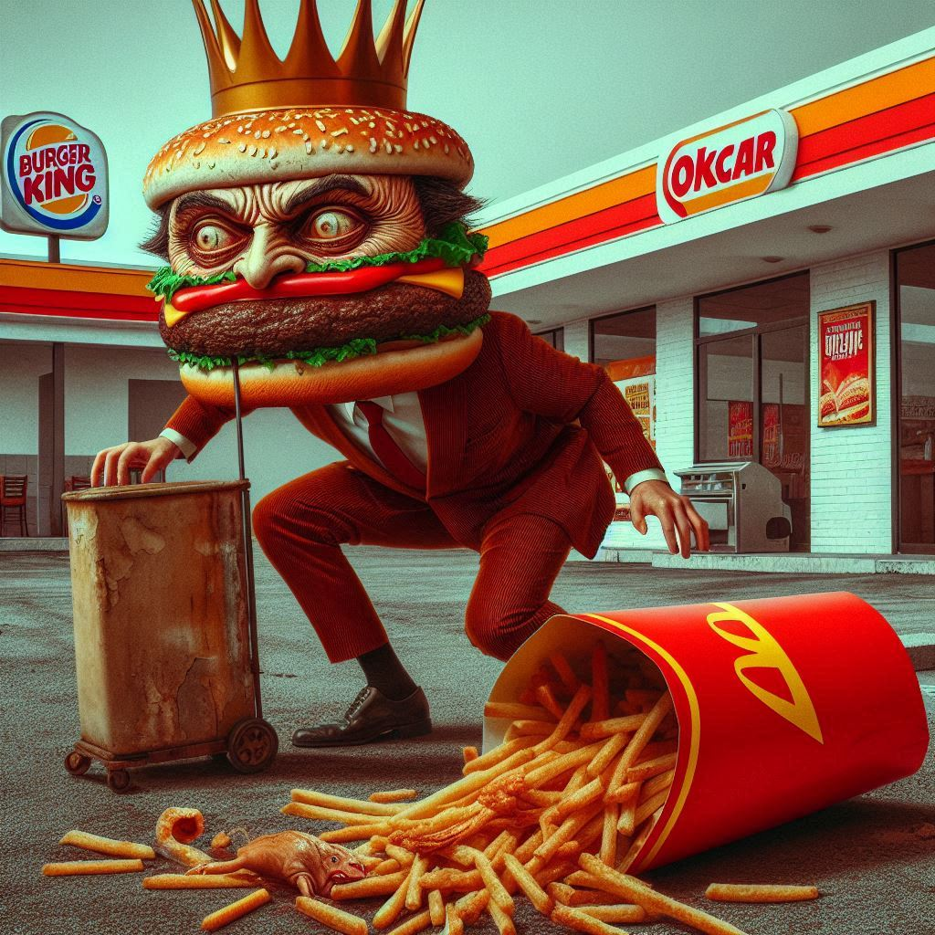 BURGER KING SHOVELING FRIES INTO A GARBAGE CAN