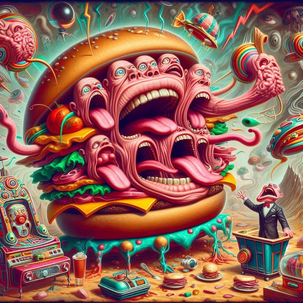 BURGER VOMITING FACES INTO A COSMIC ABYSS