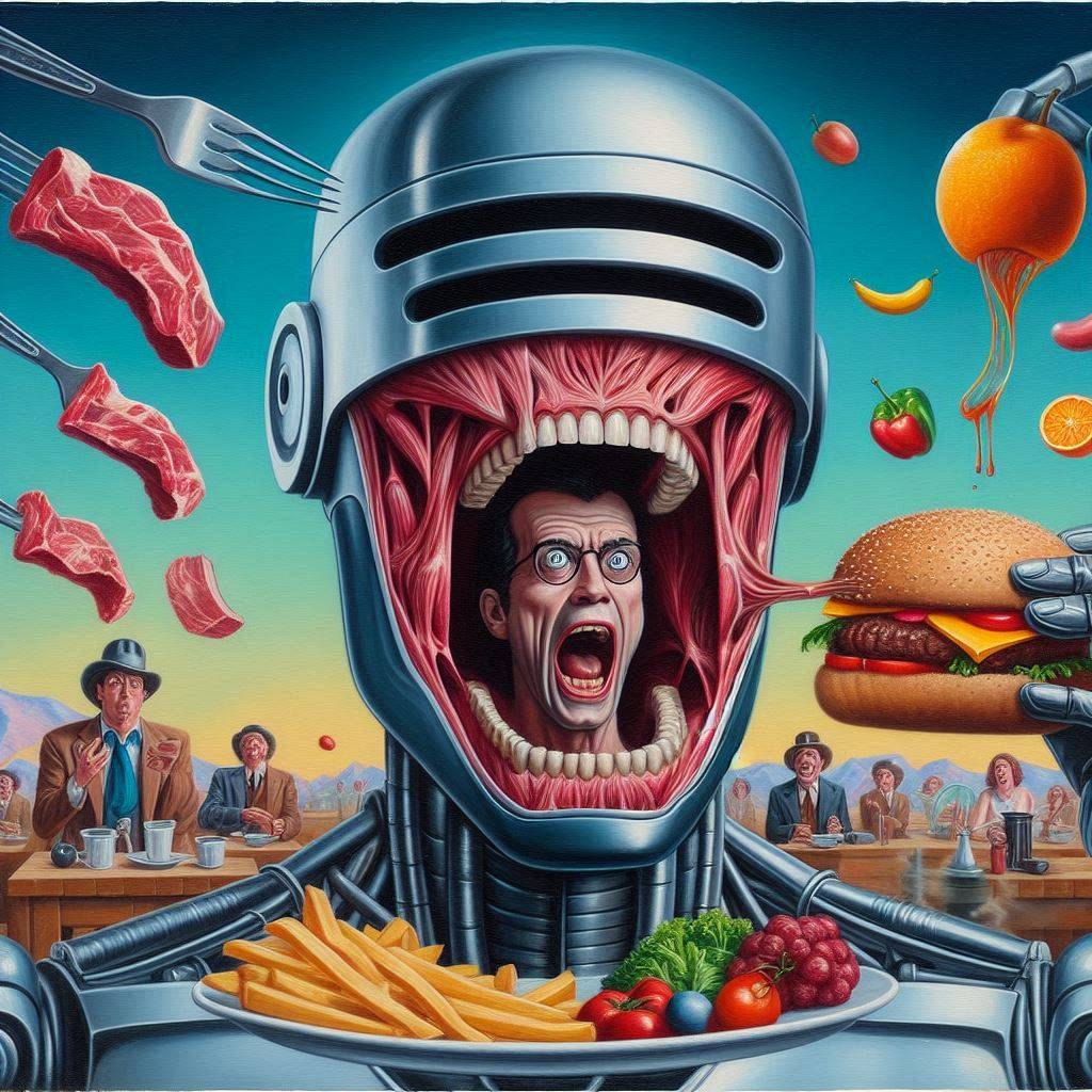 ROBOTIC MOUTH DEVOURING HUMANITY'S GUILTY PLEASURES