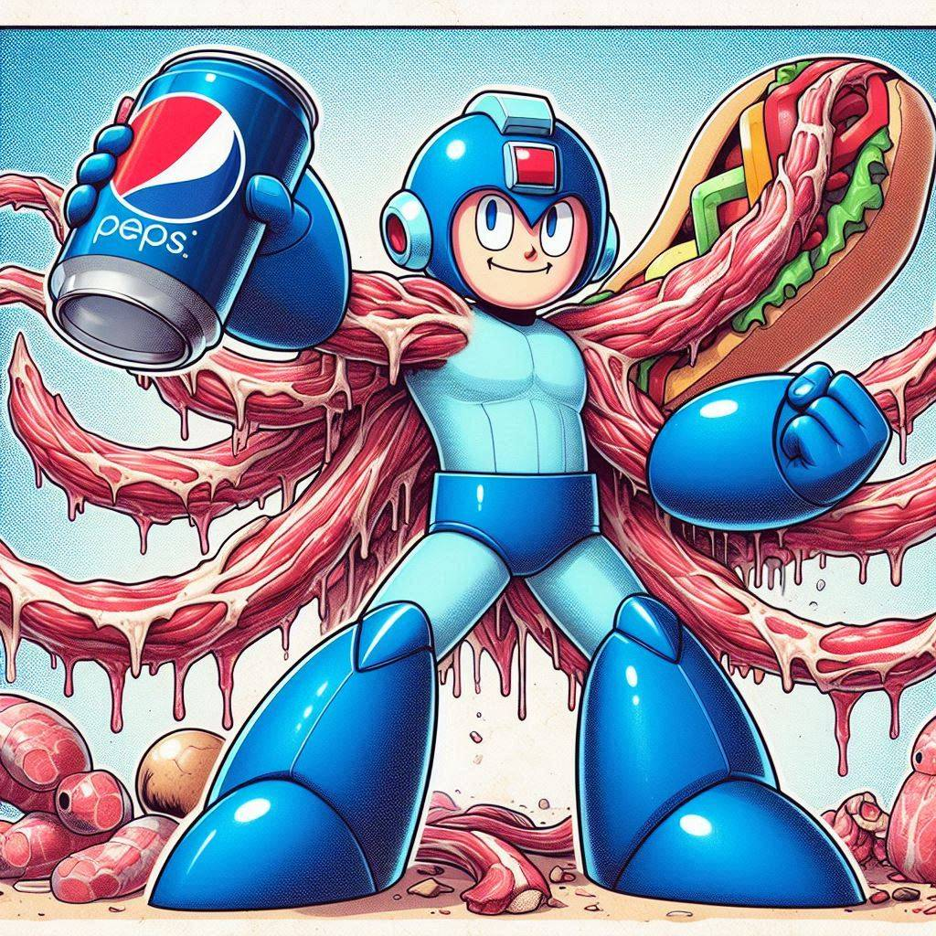 MEATY MONSTER CHUGGING SODA AND SLINGING SANDWICHES