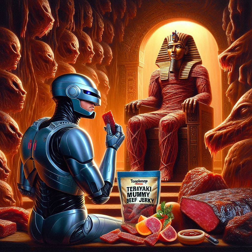 ROBOT SNACKING ON MUMMY'S MEATY REMAINS