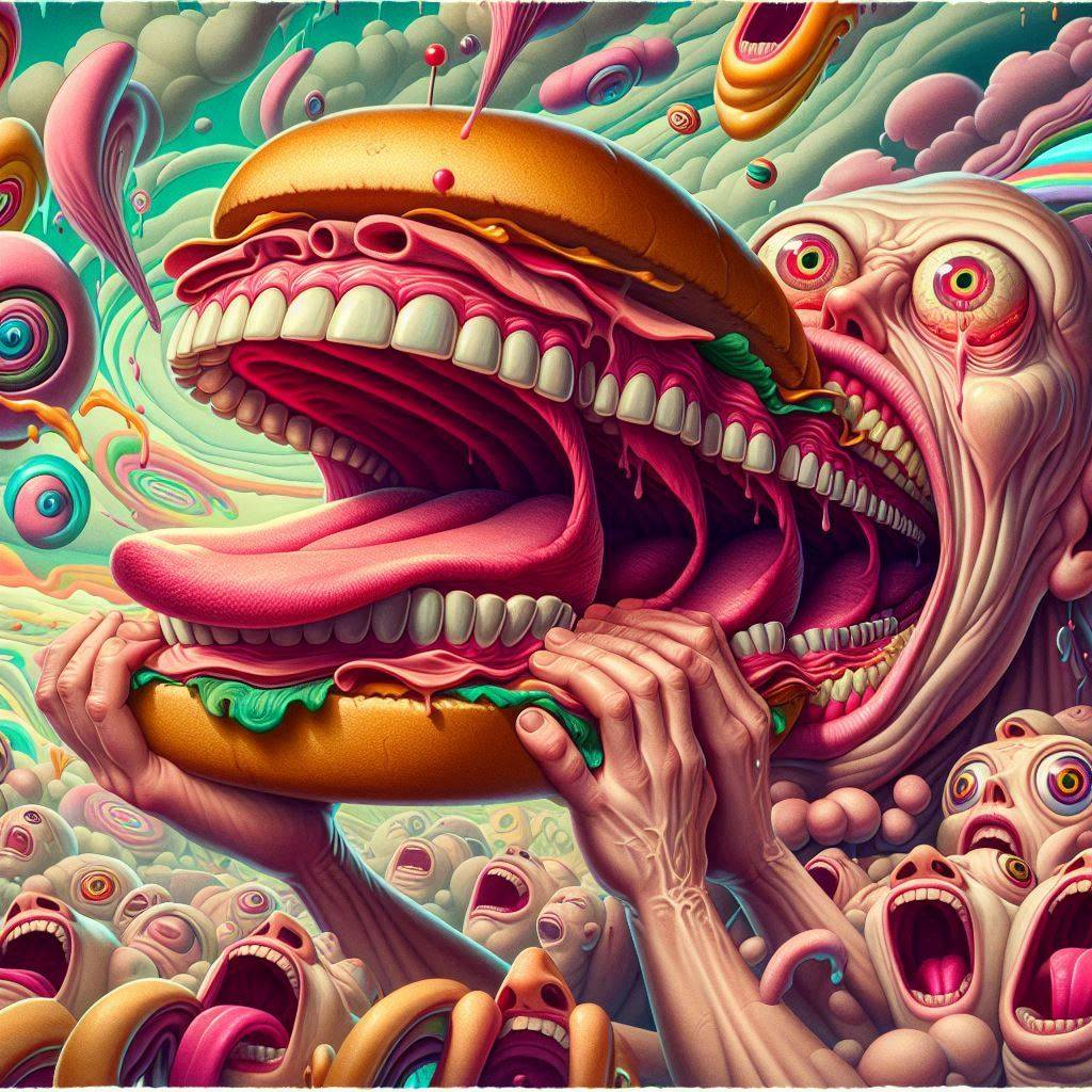 HAMBURGERS SCREAMING FOR A TASTE OF HUMANITY