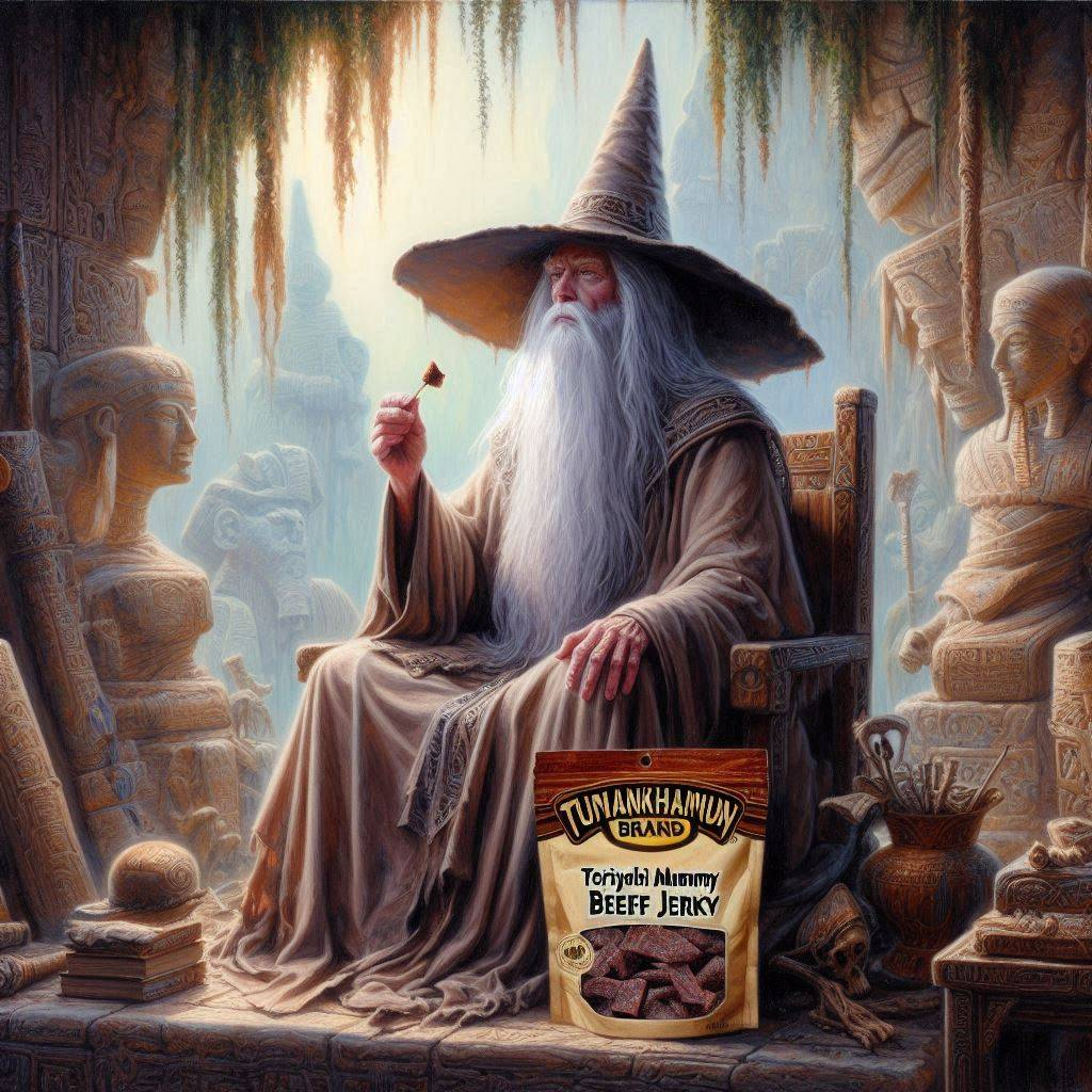 WIZARD MUNCHING ON MUMMY'S MEAT SNACK