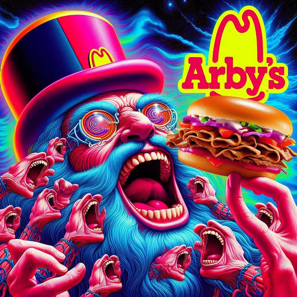 BEARDY MONSTER SHOVELING MEAT INTO HUNGRY VOID