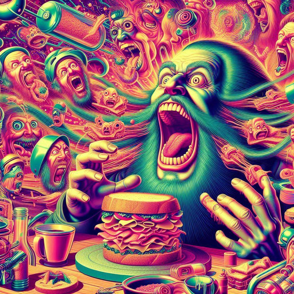 BEARDY MAN SCREAMING AT A SANDWICH OF DOOM