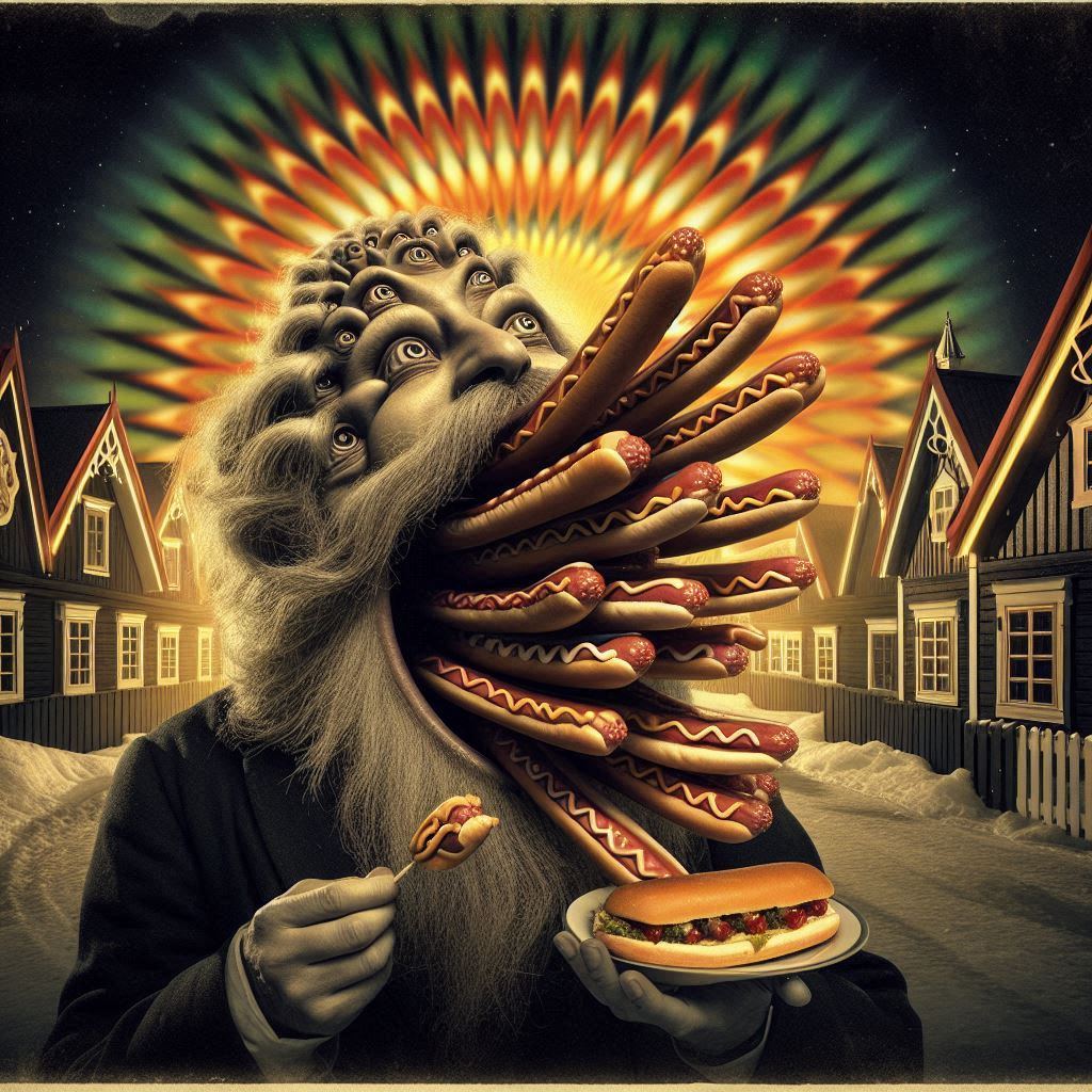 MAN WITH HOT DOGS FOR A MOUTH