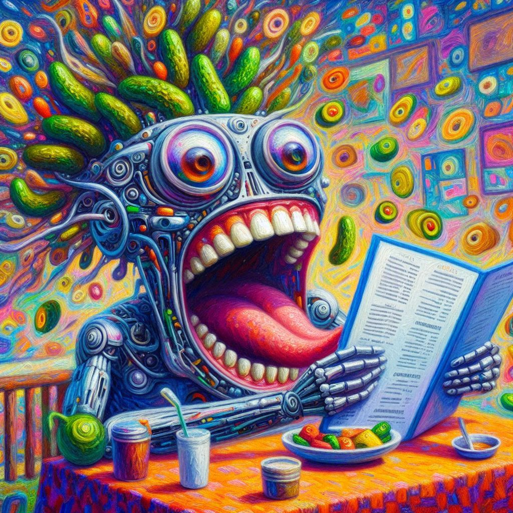 ROBOT GOBBLING PICKLES LIKE A GLUTTONOUS BEAST