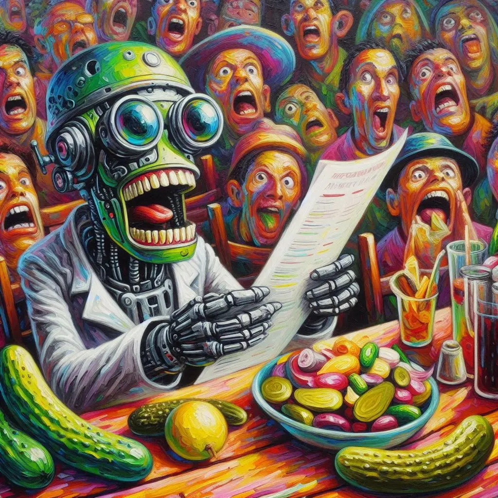 ROBOT CHEF SERVING HUMAN CHAOS ON A PLATTER