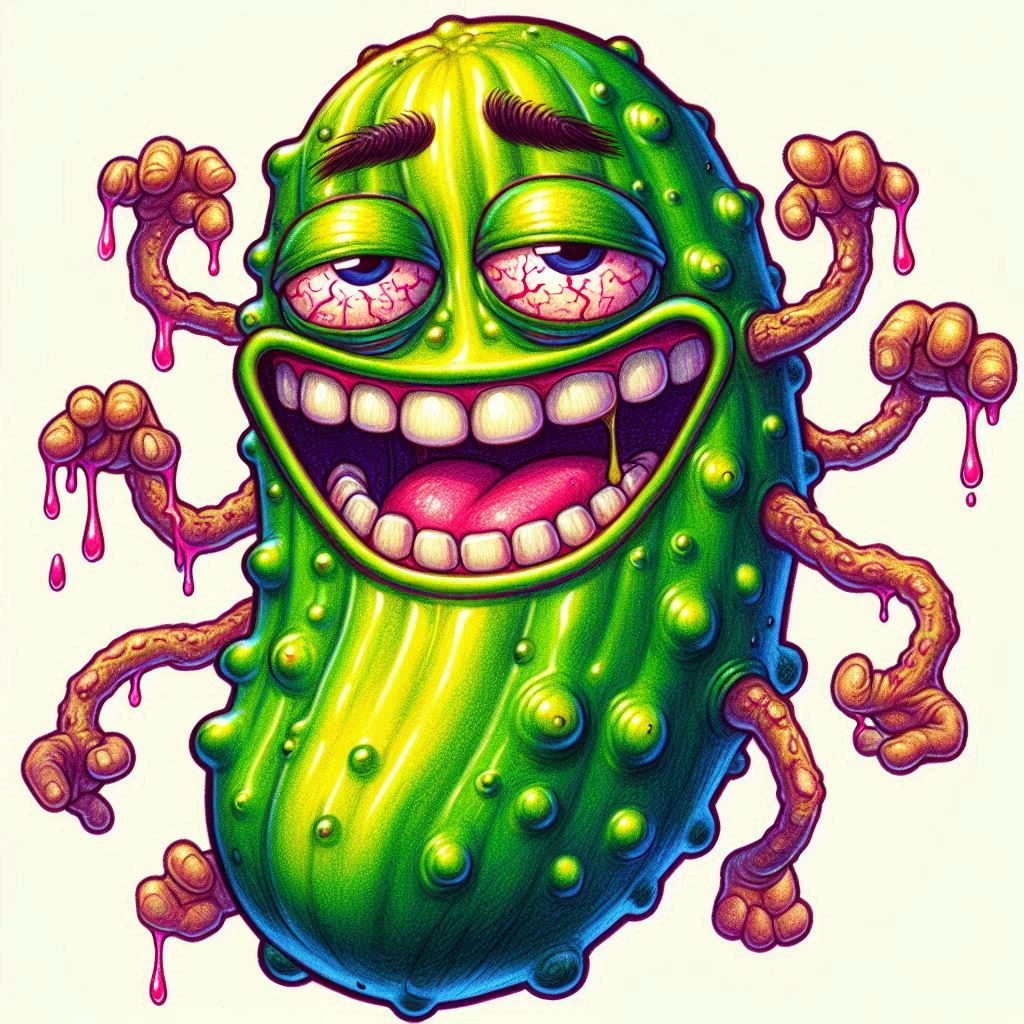PICKLE WITH CREEPY HANDS AND A GRIN