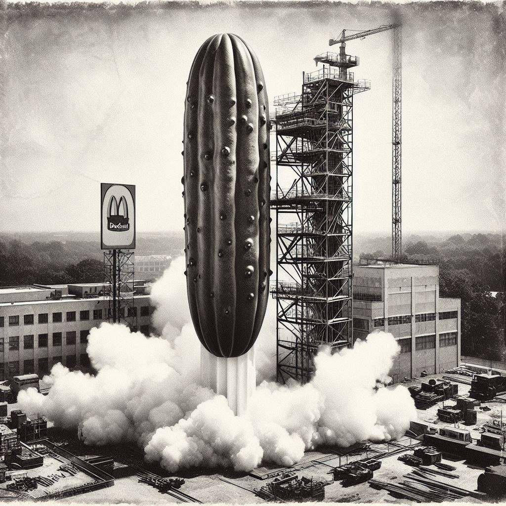 PICKLE ROCKET BLASTING OFF INTO FAST FOOD HELL