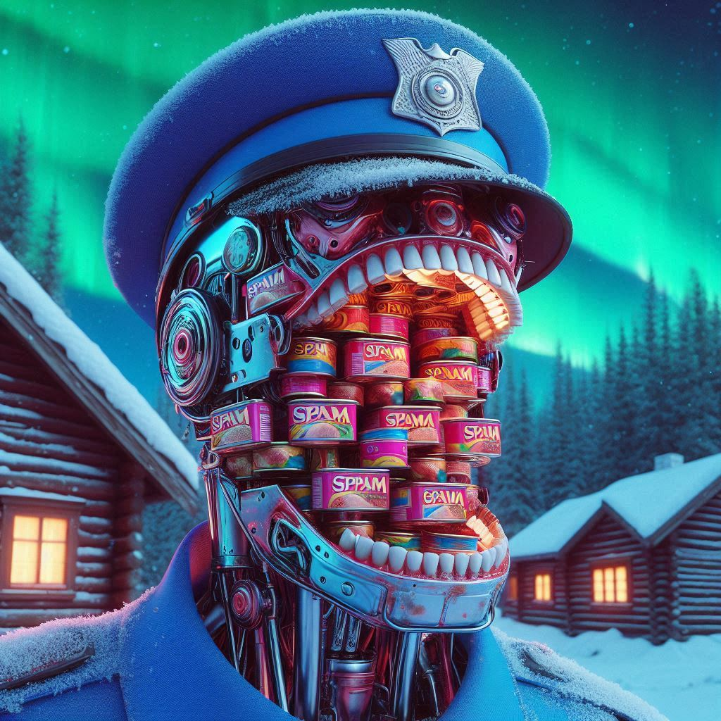 ROBOT COP CHOKING ON CANNED MEAT