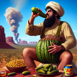 CUCUMBER-CHUGGING FAT MAN IN DESERT CHAOS