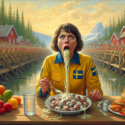 WOMAN VOMITING MEATBALLS LIKE A FOUNTAIN OF GLORY