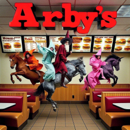 WIZARDS RIDING HORSES IN FAST FOOD FANTASY