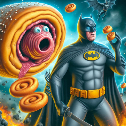 BATMAN SLASHING THROUGH A DONUT NIGHTMARE