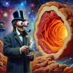 MAN SIPPING TEA FROM A MEATY BLACK HOLE