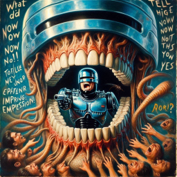 ROBOT GUNNING DOWN FLESHY SOULS IN A MOUTH