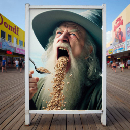 OLD MAN SPEWING CEREAL LIKE A FOUNTAIN OF FIBER