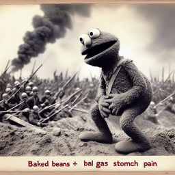 MUPPET IN PAIN FROM BAKED BEANS WAR