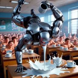 ROBOT CUMMING MILK IN CLASSROOM CHAOS