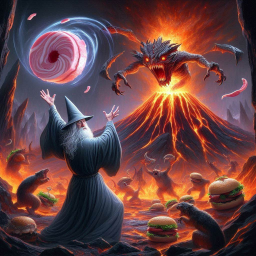 WIZARD SUMMONING BURGER DEMONS FROM VOLCANIC HELL