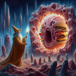 WIZARD BATTLES A MEAT MONSTER'S GUTS