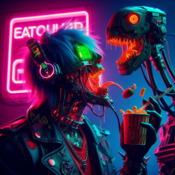 CYBERPUNK DINOSAURS EATING HUMAN SOULS