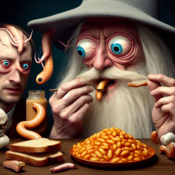 WIZARD EATING WORM-INFESTED BEANS FOR BREAKFAST