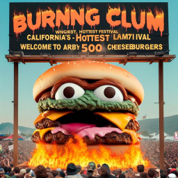 BURGER MONSTER SHITTING FLAMES ON FLESHY FANS