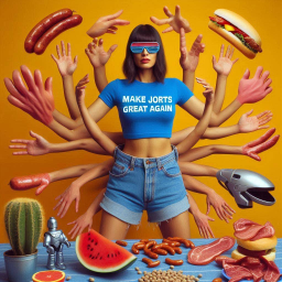 HANDS SHOVING FOOD INTO A JORTS BLACK HOLE