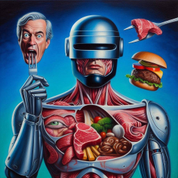 ROBOTIC CARNAGE SERVING MEAT ON A SILVER PLATTER