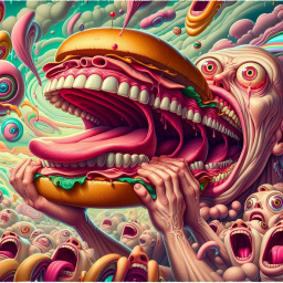 HAMBURGERS SCREAMING FOR A TASTE OF HUMANITY