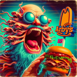 BEARDY MONSTER DEVOURING FAST FOOD NIGHTMARES