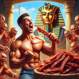 MUSCLE MAN SCREAMING AT EGYPTIAN ZOMBIES