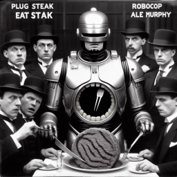 ROBOCOP SERVING MEAT ON A SILVER PLATTER