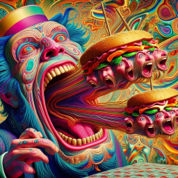 MOUTH SPITTING OUT BURGERS WITH SCREAMING FACES