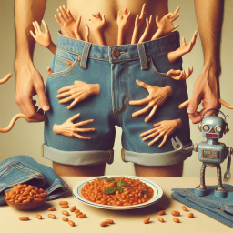 HANDS FISTING BEANS FROM A MAN'S PANTS