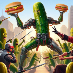 PICKLES SLAYING WITH BUNS OF DEATH