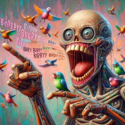 SKELETON SCREAMING BIRD SONGS FROM ITS GUTS