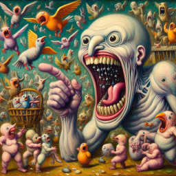 MONSTER SCREAMING AT A FLOCK OF FREAKS